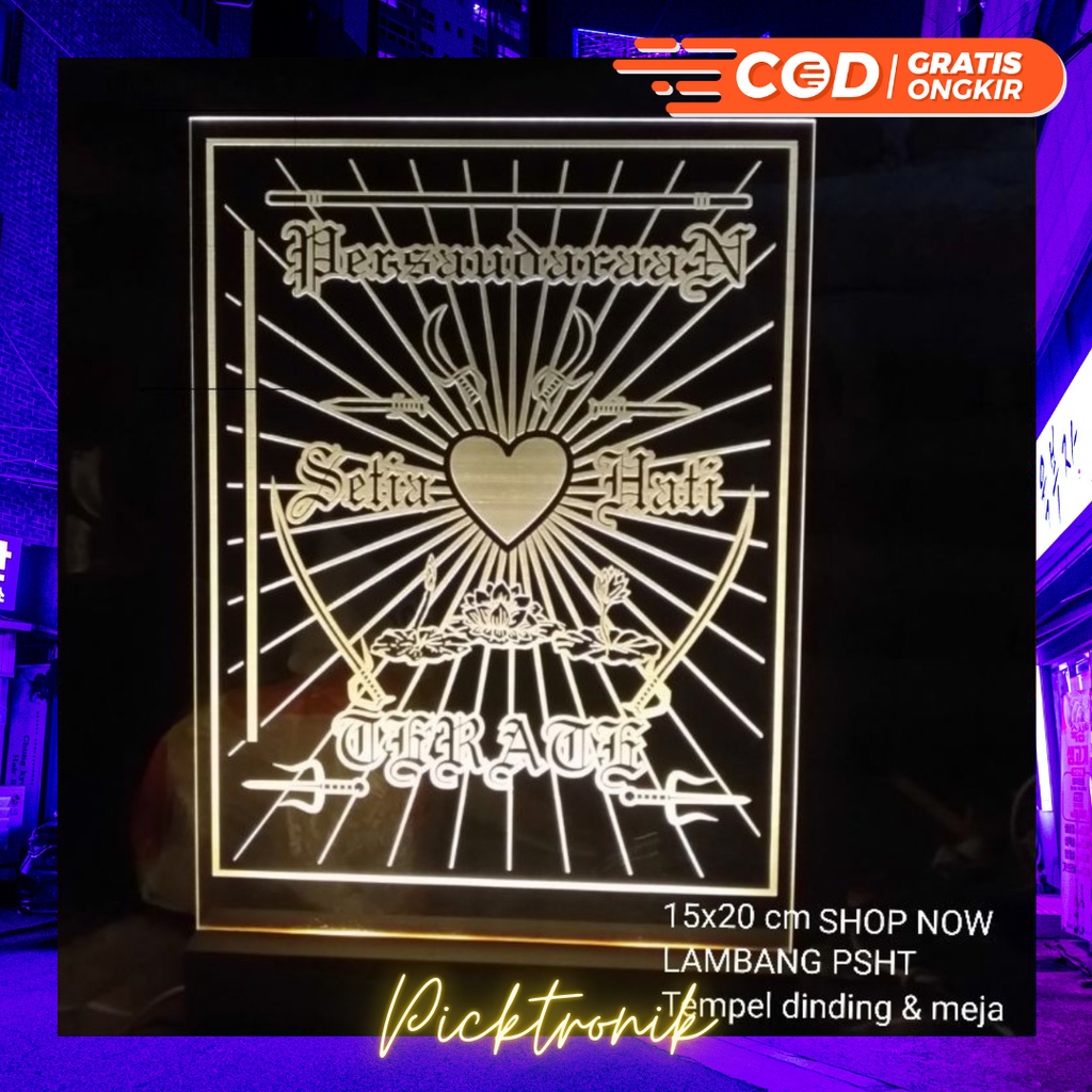 Lampu Akrilik LED Logo PSHT / Lampu Tidur Akrilik / Lampu Tidur Acrylic / Lampu Hias Lambang PSHT / 