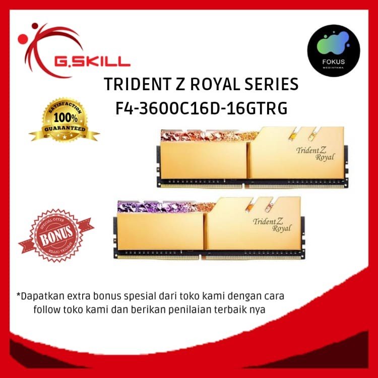 GSkill Memory F4-3600C16D-16GTRG Trident Z Royal DDR4 3600MHz (2x8GB)