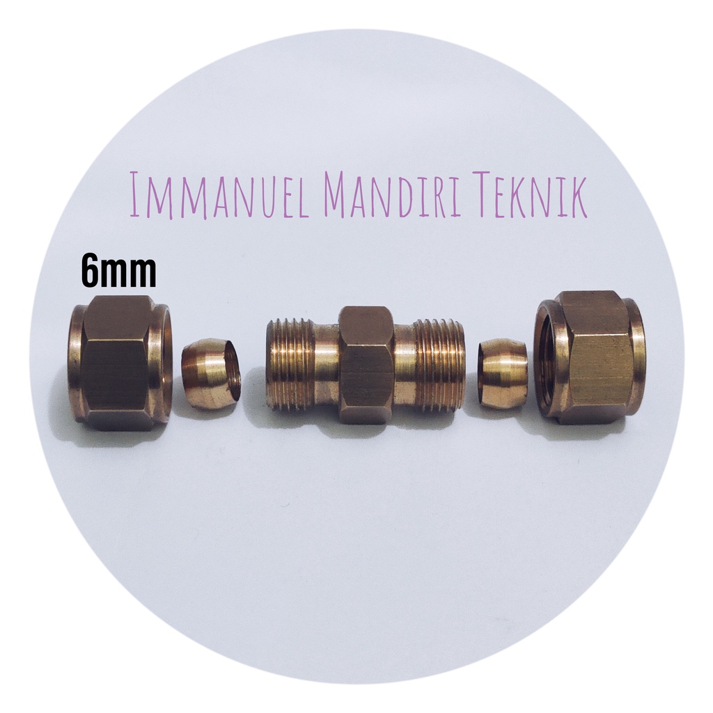 Union Connector Kuningan 6mm / Nepel Pipa Tembaga Ring / Cincin 6mm