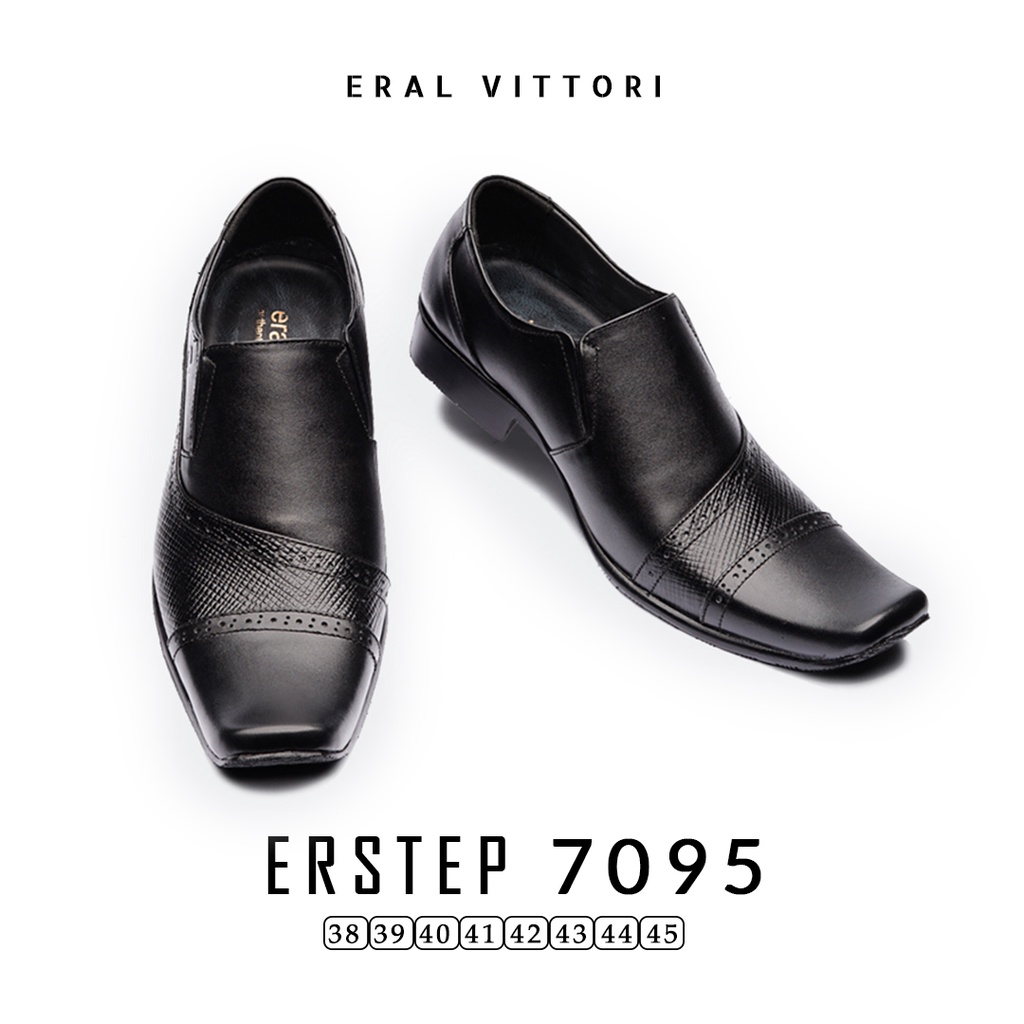 Eral Vittori - Erstep 7095 Sepatu Kantor Pria  Kulit Pantofel Hitam Formal