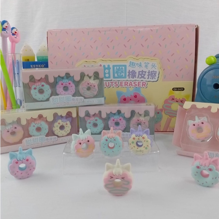 PENGHAPUS FANCY DONUT UNICORN 1 BOX ISI 3 PCS IMUT LUCU HARGA TERMURAH