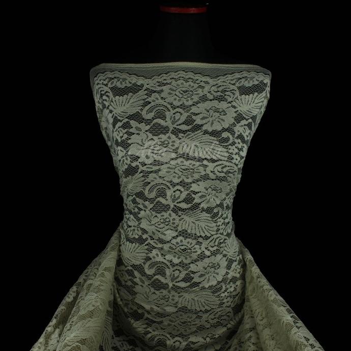 Brokat Kebaya Elegan Cord Motif Tulip Daun (Hijau Sage) (Alta Moda)*