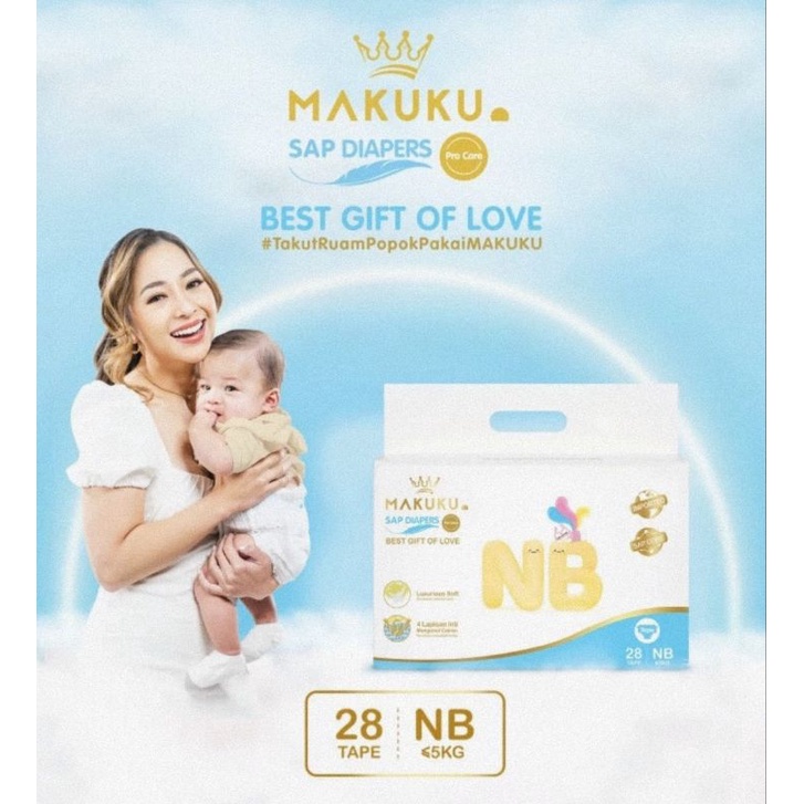 Makuku Air Diapers Premium Pro Care Tape ( Perekat) Newborn (NB28) - Popok Sekali Pakai