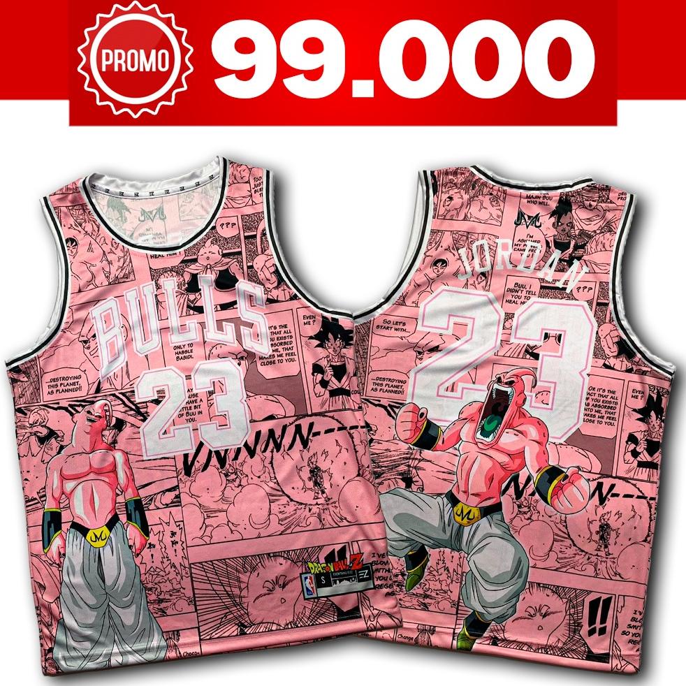 JERSEY MICHAEL JORDAN CHICAGO BULLS #23 CUSTOM PINK DRAGON BALL BUU SWINGMAN BOLA BASKET NBA BAJU KA