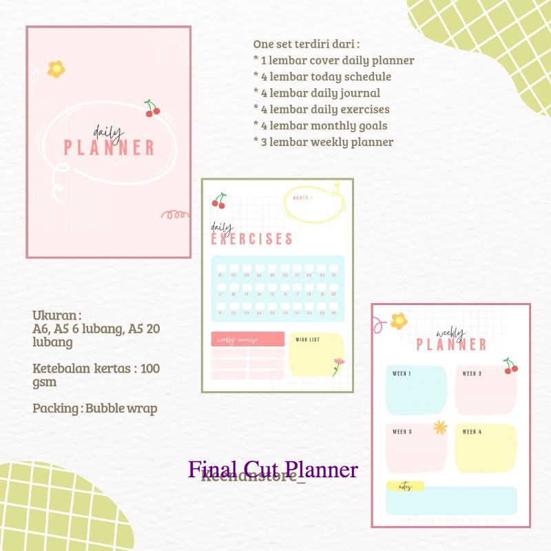 

Isi binder DAILY PLANNER pastel ukuran A6 dan A5 (Min belanja 10K) .