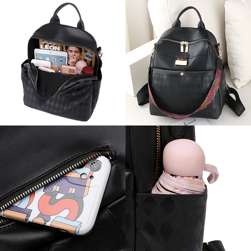 TAS RANSEL WANITA IMPORT KULIT HITAM VANESSA SEKOLAH BACKPACK GENDONG PREMIUM PUNGGUNG KULIAH KERJA KEKINIAN CEWEK TA666B5 MURAH REMAJA BATAM