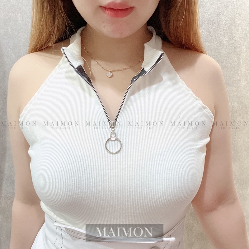 Zip Up Halter Top | Atasan Wanita Korean Fashion | Maimon Grosir