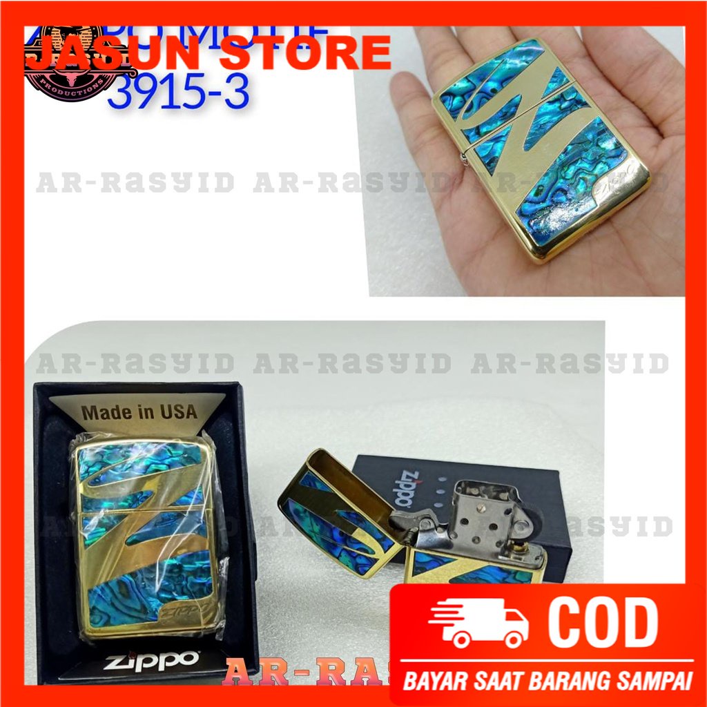 Bisa COD! Korek Api Minyak Zippo Gold Shell Motif Logo Zippo 3915-3