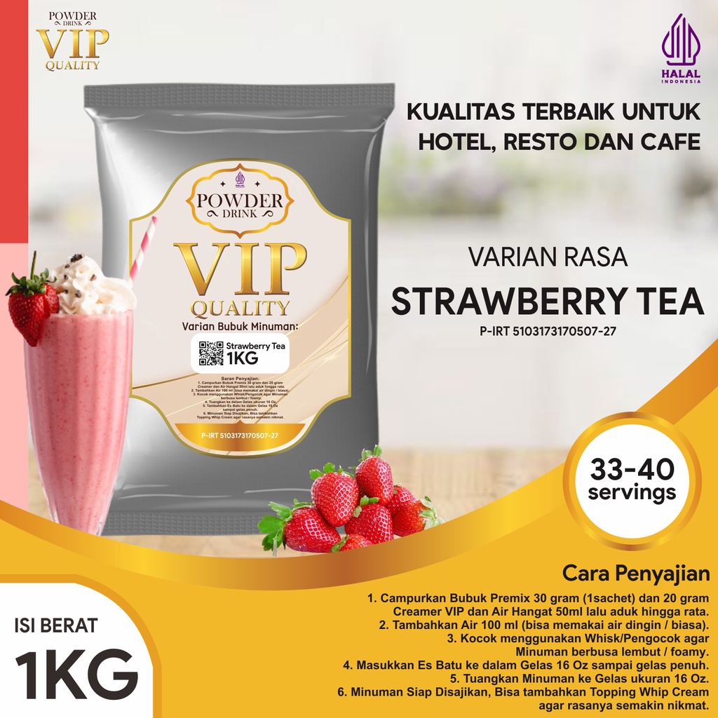 

Bubuk Minuman Kualitas VIP Rasa Strawberry Tea 1 Kg Teh Strawbery Bubuk Minuman Kelas VIP Boba Drink Powder