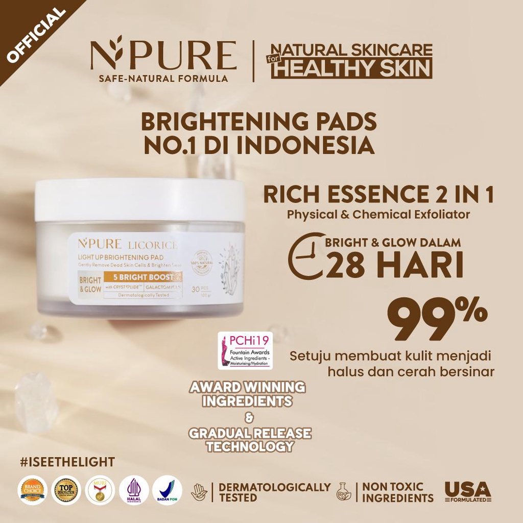 RM~READY ! NPURE LICORICE BRIGHTENING FACIAL WASH/TONER/SERUM/MOISRTURIZER/BRIGHTENING CLEAR PAD NPURE - BPOM
