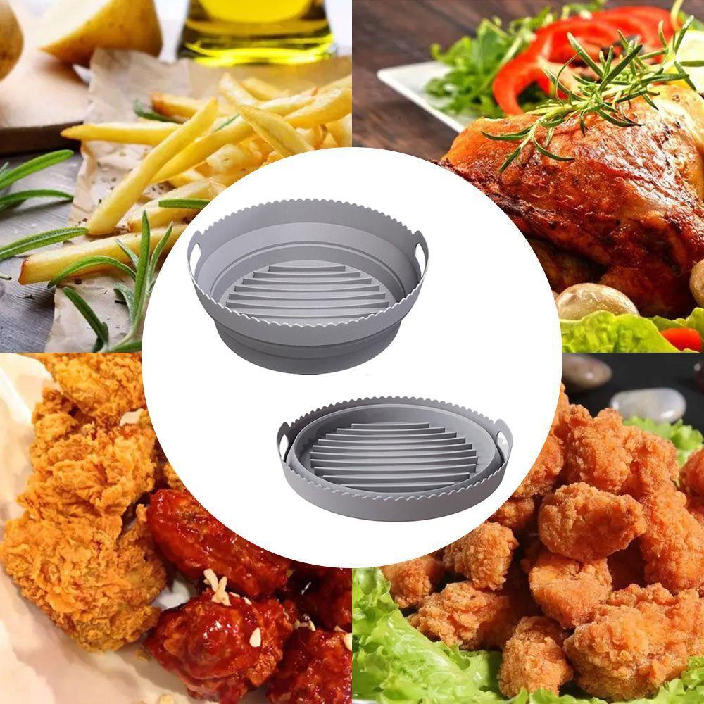 Solighter Panci Silikon Bulat Lipat Lembut Masak Piring Pizza AirFryer Aksesoris Baking Basket