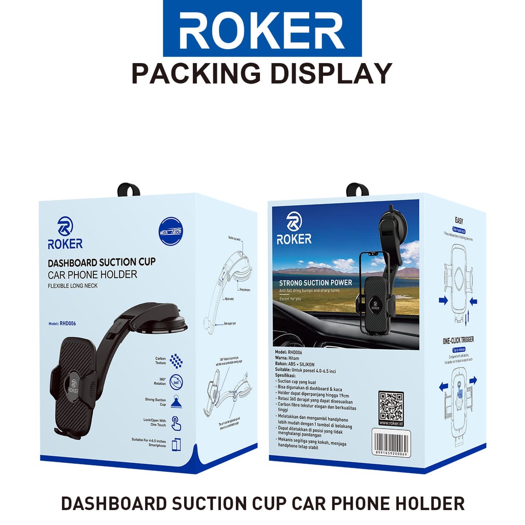 Holder Roker RHD006 Dashboard Suction Cup- Suction cup yang kuat  - Bisa digunakan di dashboard &amp; kaca  - Holder dapat diperpanjang hingga 19cm  - Rotasi 360 derajat yang dapat disesuaikan