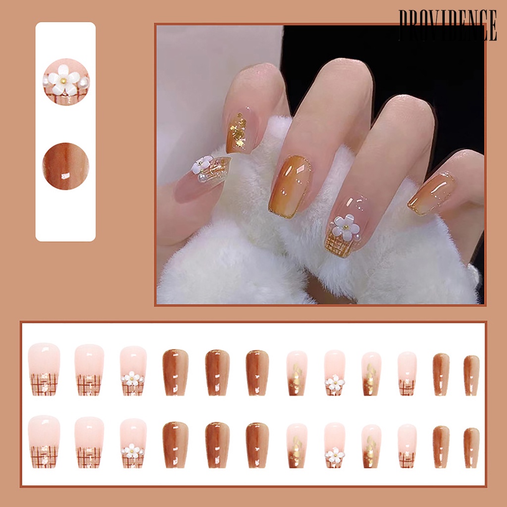 24pcs Kuku Palsu Warna caramel Nigga Untuk manicure