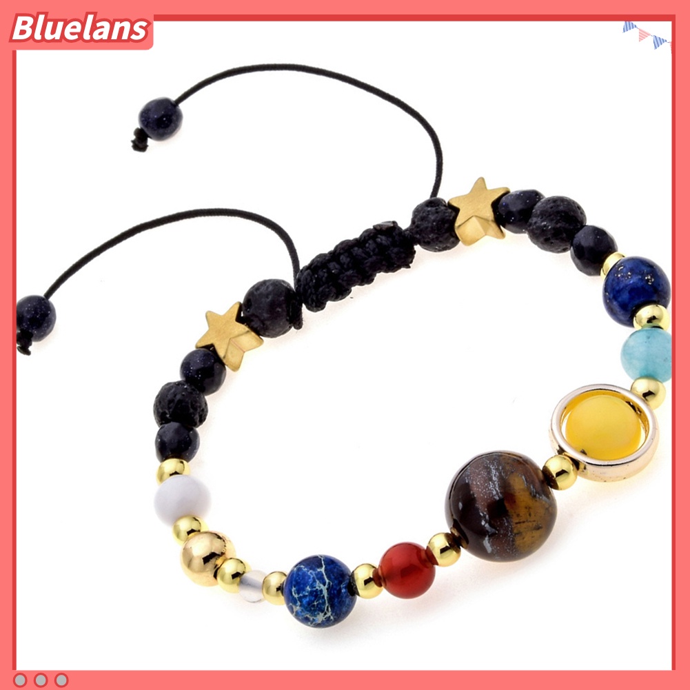 Bluelans 18.5cm Solar System Eight Planets Natural Stone Beaded Bracelet Charm Jewelry