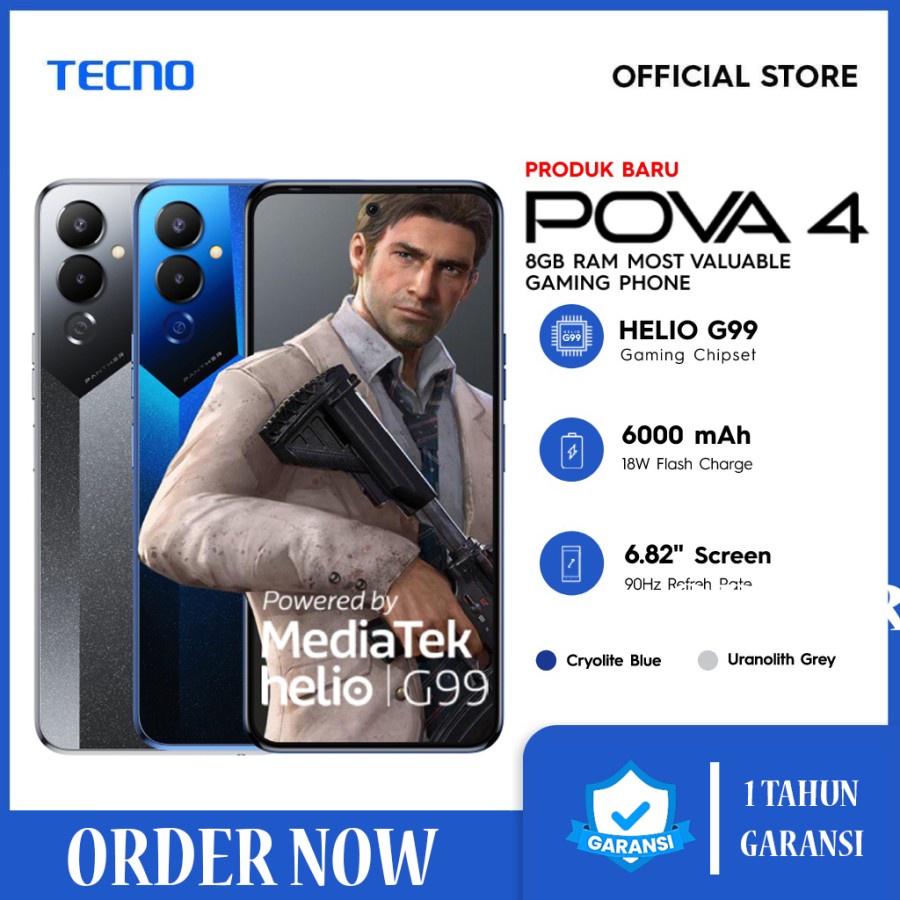TECNO POVA 4 NFC 8/128 RAM 8GB ROM 128GB GARANSI RESMI