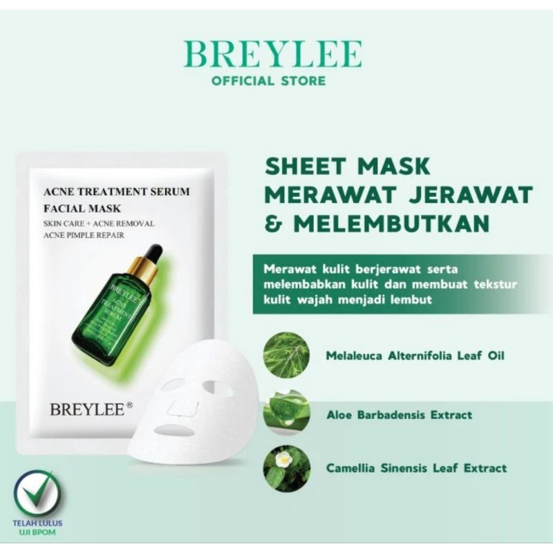BPOM BREYLEE ACNE TREATMENT VITAMIN C BRIGHTENING SERUM FACIAL MASK MASKER JERAWAT