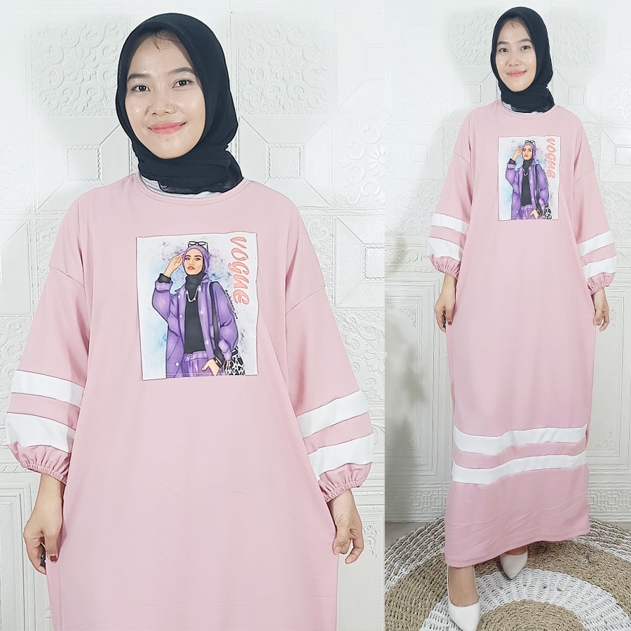 CARLINA FASHION JUMBO VOQUE LONG DRESS OVERSIZE WANITA PEREMPUAN CANTIK