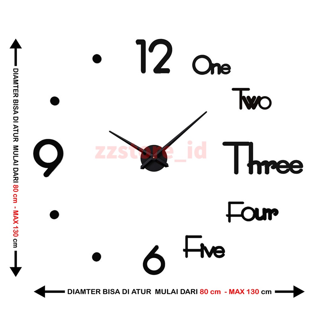 Jam DIY JUMBO Tempel Dinding Unik Untuk Ruang Tamu Kamar Rumah / JAM DINDING DIY 3D GIANT Modern Clock 80 - 130 cm