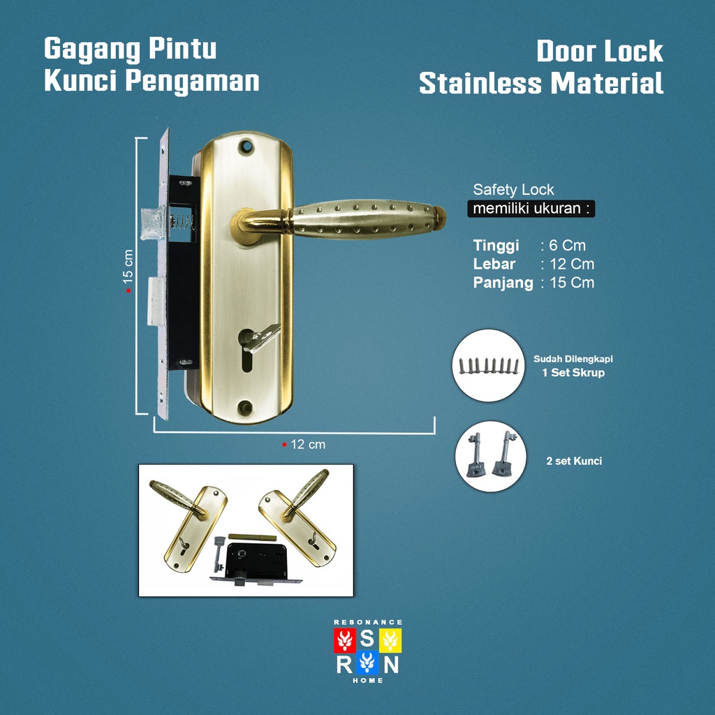 Kunci Pintu Rumah Kecil Top Safety Lock Kumplit 1 Set | 15cm Resonance Home