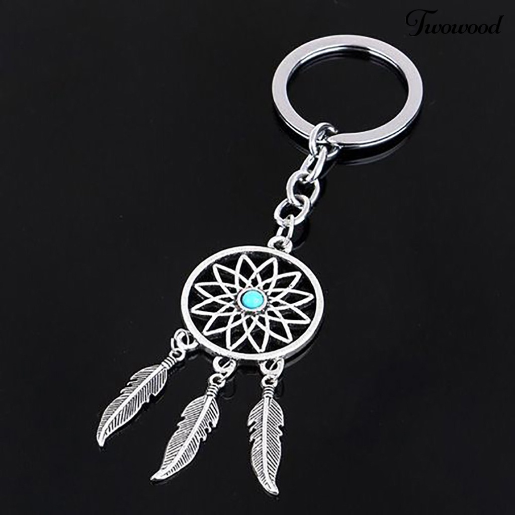Twowood Gantungan Kunci Dream Catcher Hiasan Batu Turqoise Imitasi