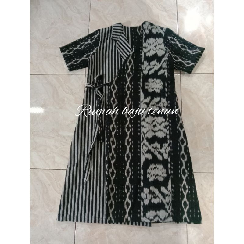 baju dress atasan batik tenun mix lurik formal kantor Troso Jepara