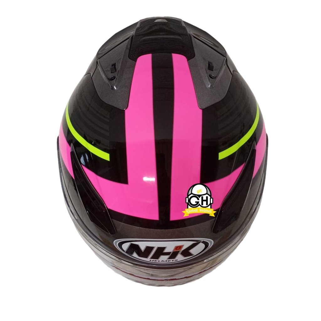 HELM NHK R1 ECTO NHK R-1 BLACK PINK GLOSSY DOUBLE VISOR ORIGINAL NHK