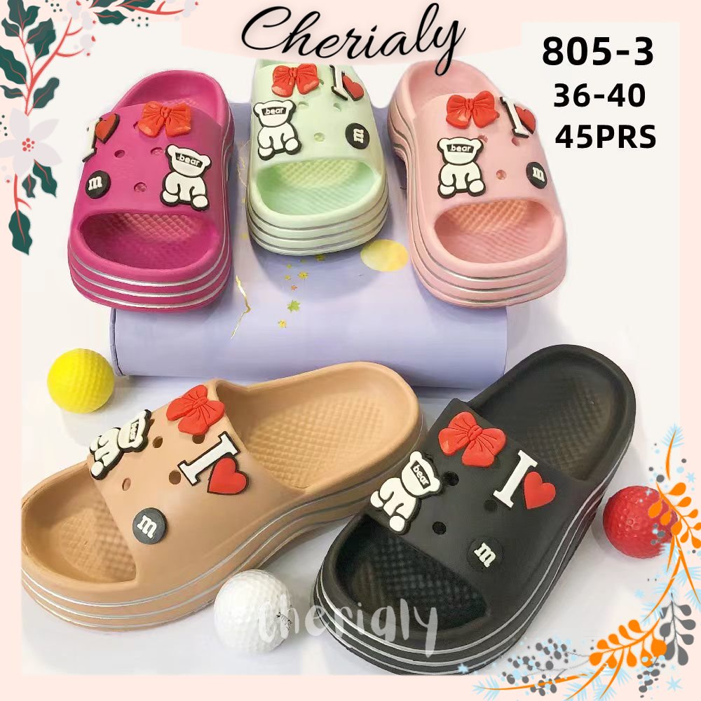 EVA Sandal Slop Wanita Platform Wedges Bahan Eva Ringan Sposn Tebal Empuk ELastis Non-Slip Jibbitz LOVE BEAR 805-3