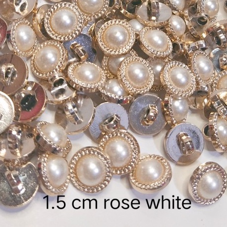 Kancing jamur mutiara timbul motif rose white 13 mm 15 mm 20mm ISI 100 biji