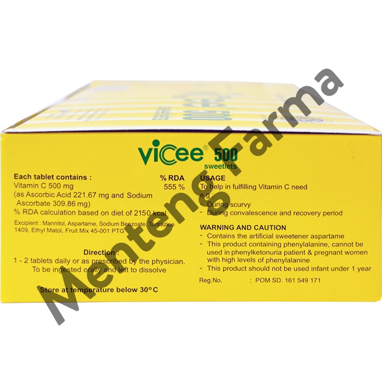 Vicee 500 Mg Lemon 2 Tablet - Tablet Hisap Vitamin C 500 Mg