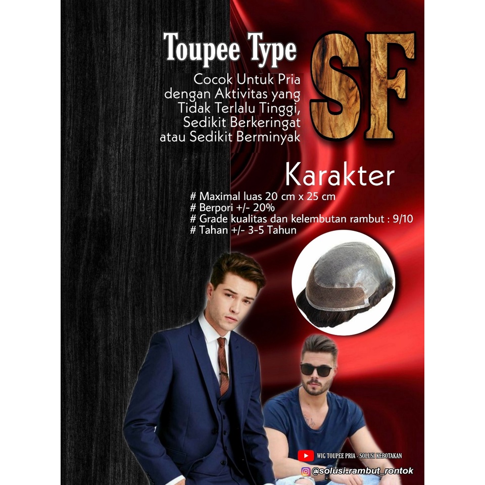 Hair toupee wig pria wanita rambut palsu original asli 100% remy human hair replacement ( SF )