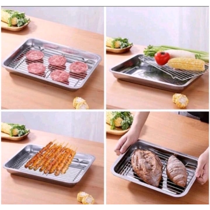 Nampan Stainless + Cooling Rack Peniris Minyak ( 1set )