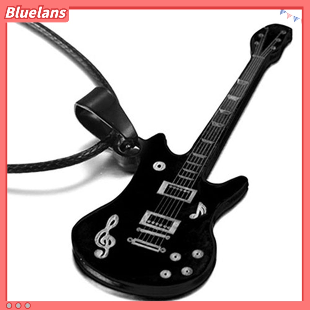 Bluelans Cool Stylish Guitar Shape Musical Note Pattern Stainless Steel Necklace