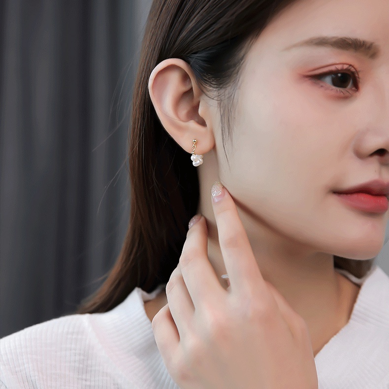 Anting Kristal Mutiara Air Tawar Alami Gaya Korea