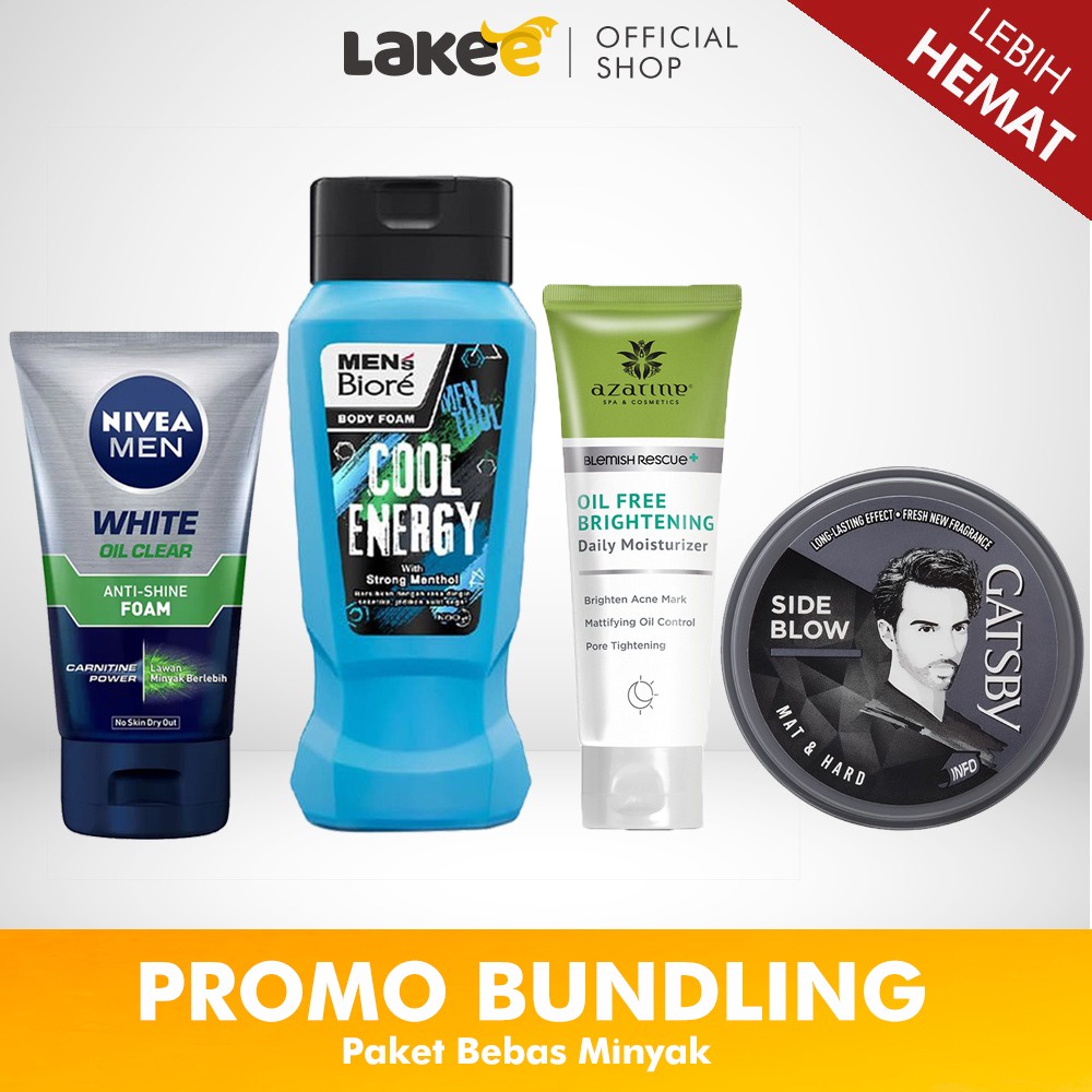 Paket Bebas Minyak (NIVEA MEN Bright Oil Clear Anti Shine + Purify Cooling Face wash Gatsby Styling 