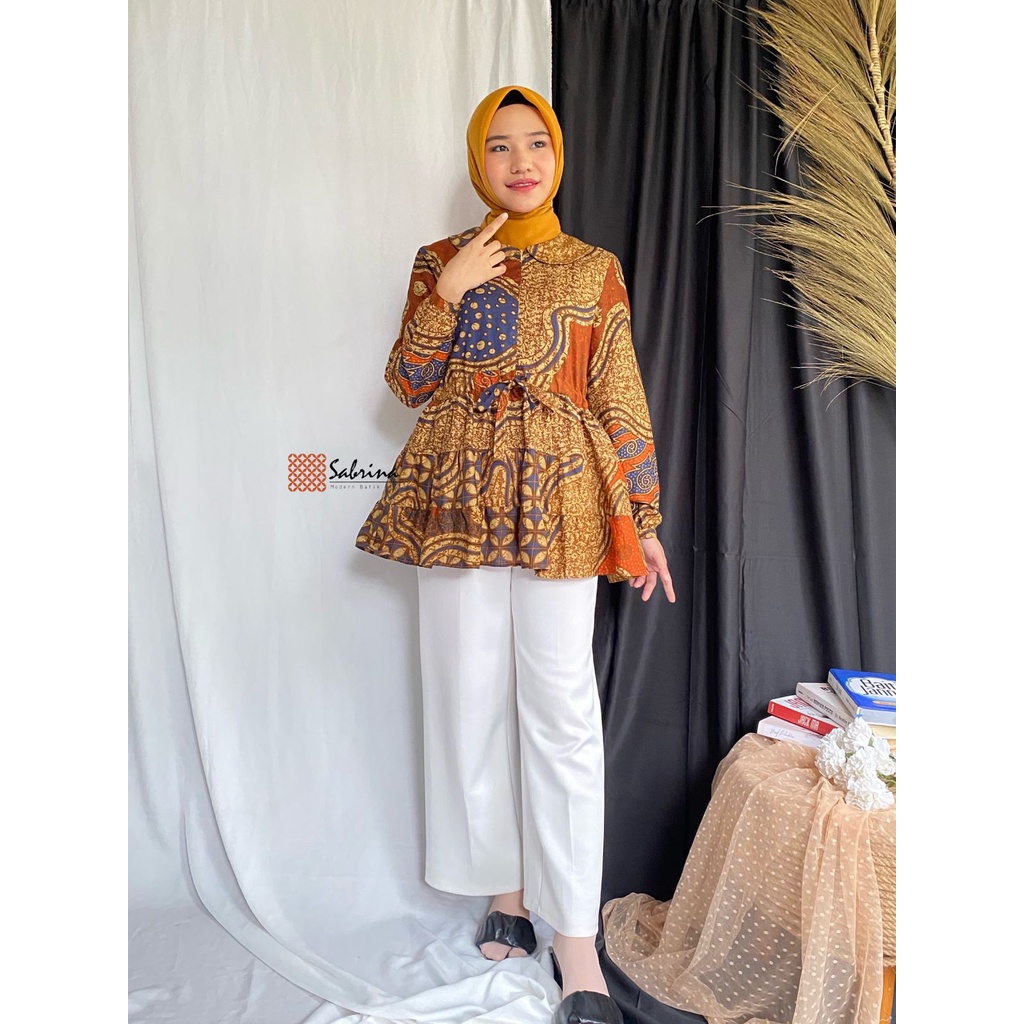 Blouse Batik Shreya Atasan Peplum Batik Kerja Kantor Wanita Modis Print Klasik Kekinian