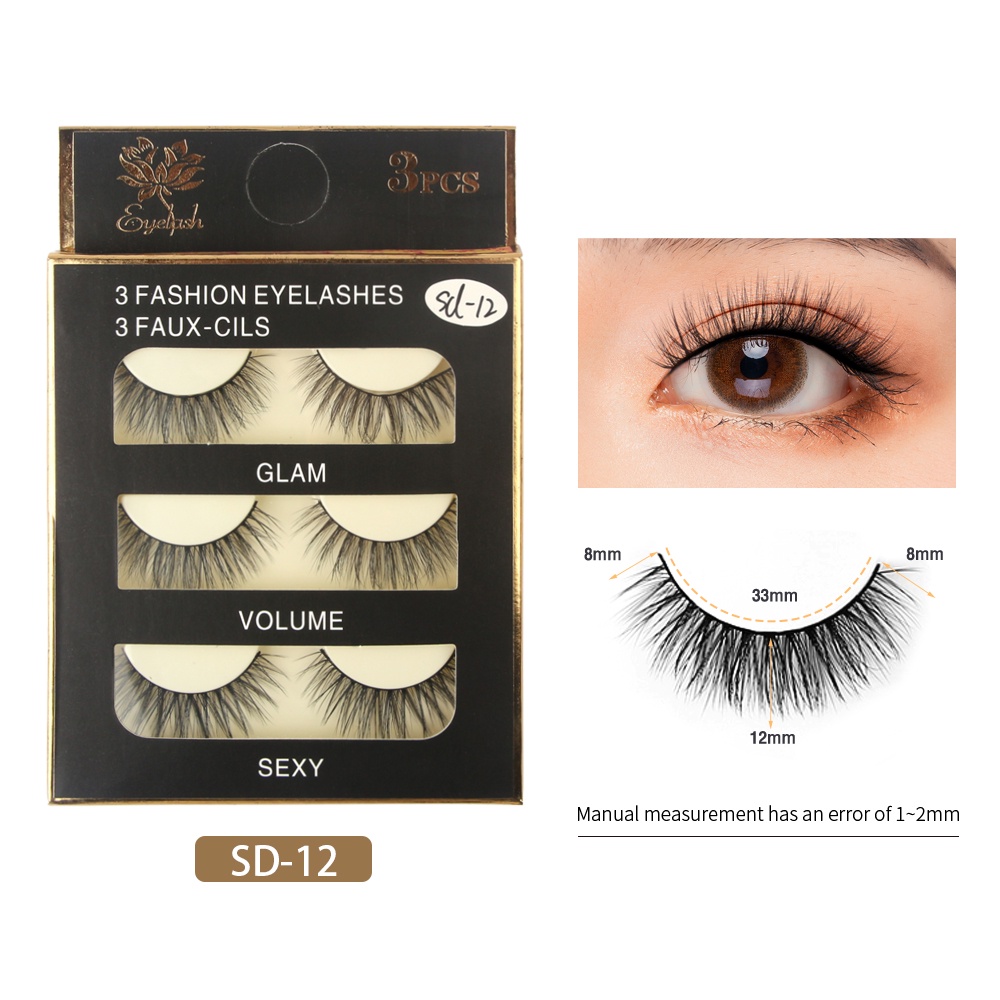 MAGEFY 3 Pasang Bulu Mata Palsu Natural Bulu Mata Eyelash Bulu Mata 3D Eyelash Extension Lembut 7044