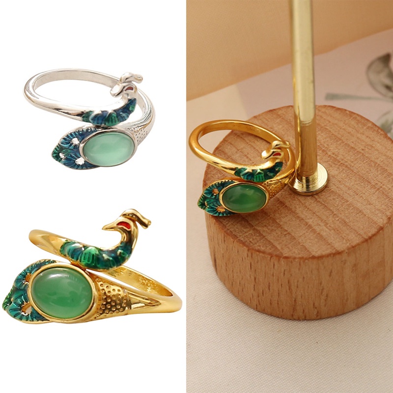 Fancyqube Fancycube Cincin Batu Giok Hetian Bentuk Merak Model Terbuka Dapat Disesuaikan