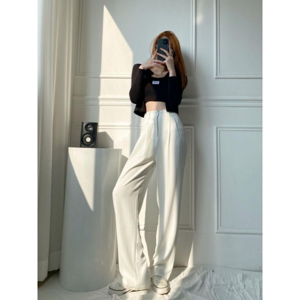 WHITE TROUSER PANTS LOOSE KULOT HW