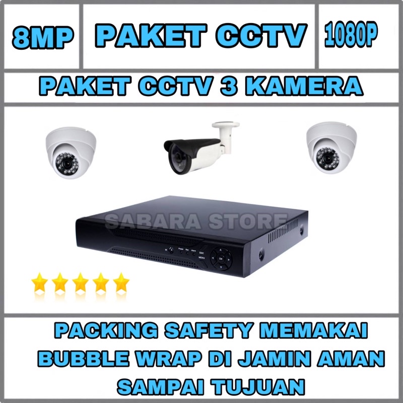 PAKET CCTV 3 KAMERA FULL AHD 4 CH CHANNEL 8 MP IR SONY 1080P HDD 500GB KOMPLIT TINGGAL PASANG 8MP 4CH 4Channel 1080p full hd bisa liat hp android ios iphone murah