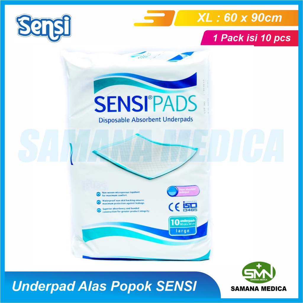 Underpad Sensi Sensipad L 60x90 Alas Perlak dengan gel pengering SAP Kualitas Super 1 bag isi 10