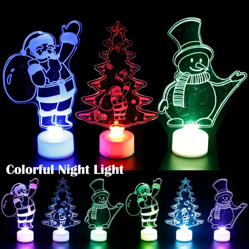 1pc Lampu Malam LED Bentuk Santa Claus Snowman Pohon Natal Warna-Warni Untuk Dekorasi Pesta