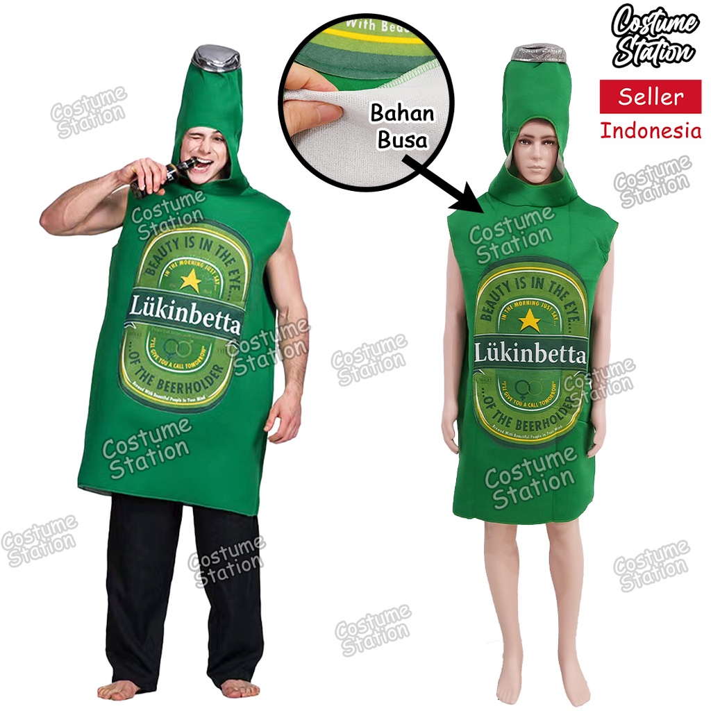 Kostum Beer Mascot / Costume Botol Bir Maskot Onesie Minuman Halloween dewasa