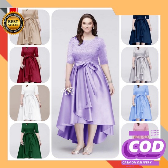 Midi Dress Brukat Bangkok Aplikasi Bordir Mewah Dres Pesta Baju Ke Gereja Dres Natal Ts 83566 Dress 