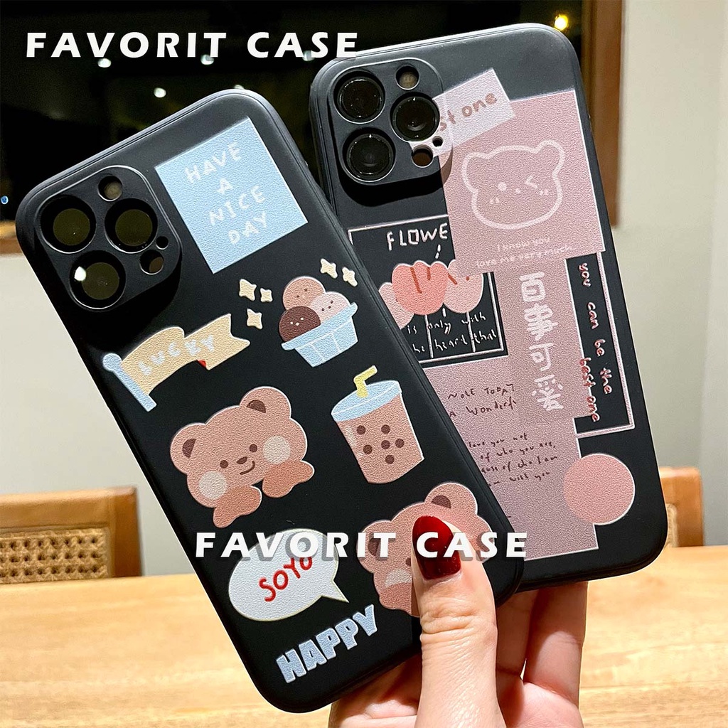 Soft Case Oppo F1s F5 F7 F9 F11 F15 F17 F19 PRO Motif Bear Lucu Beruang Silikon Casing Square Edge