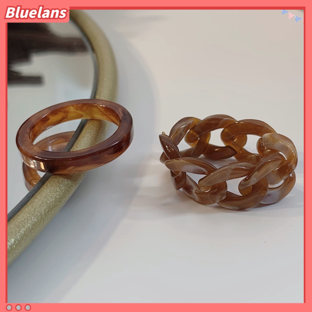 Bluelans 2Pcs Cincin Resin Warna-Warni Gaya Retro Untuk Kencan