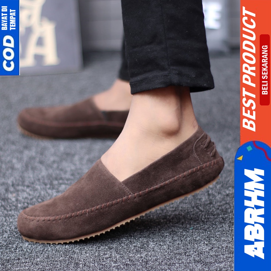 Sepatu Slip On Casual Santai Kerja Kantor Pria Hitam Slop Abrhm Siena