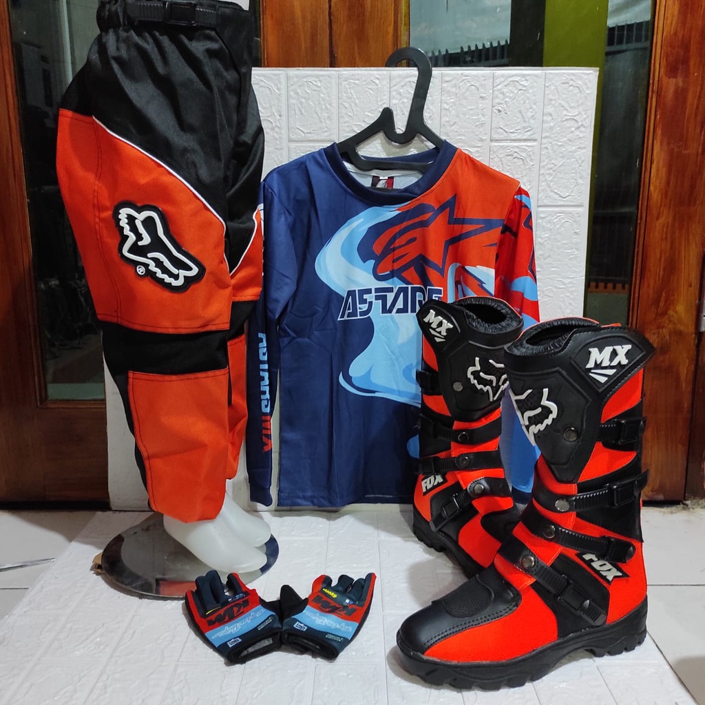 promo satu set sepatu cross trail anak jersey set anak dan glove print anak terlaris setelan offroad