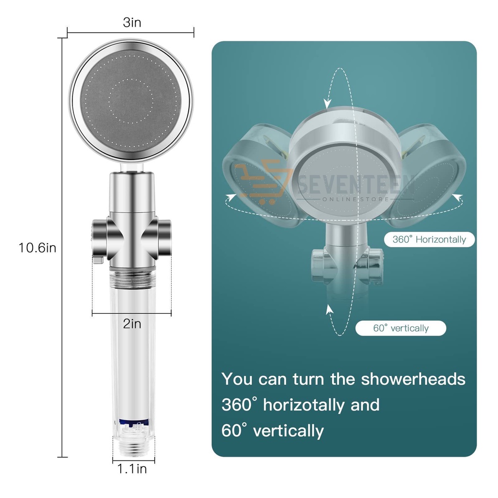 SEVENTEEN JET SHOWER MANDI KIPAS BALING 360 DERAJAT TURBO SHOWER HEAD WATER SAVING HIGH PRESSURE HAND SHOWER TURBO FAN SHOWER MANDI