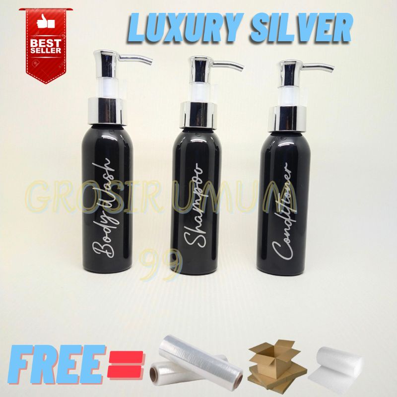 Botol Sabun Cair Pump Hitam Silver Aesthetic 100ml Luxury