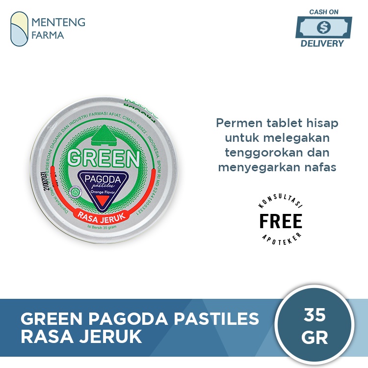 Green Pagoda Pastiles 35 Gram - Permen Pelega Tengggorokan Rasa Jeruk